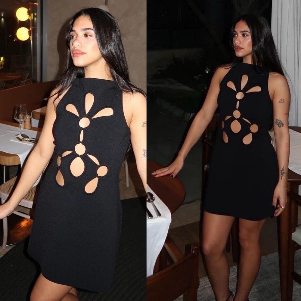 Cult Gaia Franco Floral Cut Out Knit Mini Dress Black NEW with tags - Picture 10 of 11